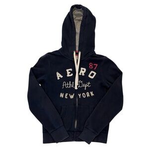 Y2K Aeropostale navy blue zip up logo hoodie